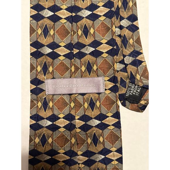Geoffrey Beene 100% Italian Silk Necktie, Olive Brown‎ Black Geometric Design - Picture 3 of 4